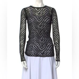 Helmut Lang Printed Mesh Bateau Neck Top XS Zebra Sheer Long Sleeve Designer